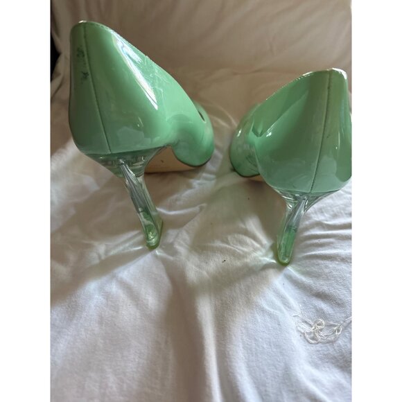 Mint Green Patent Leather Pumps With Clear Flared Heels Size 11 - Picture 6 of 10